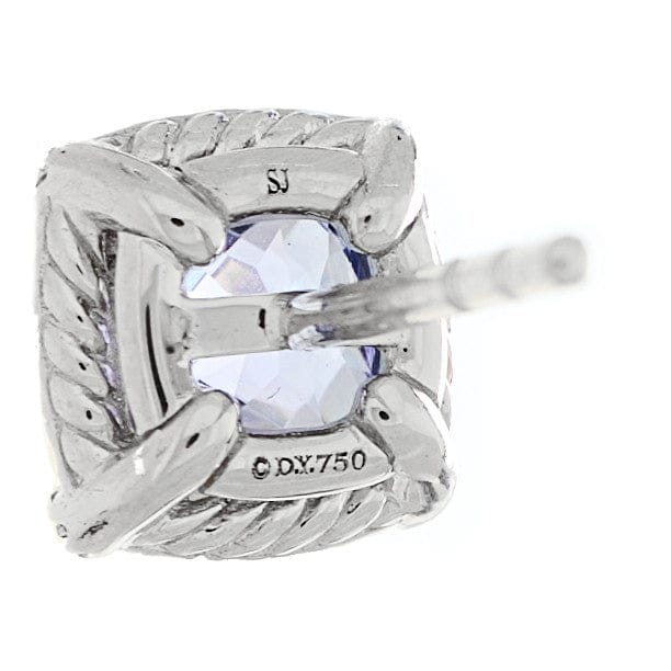 18K біле золото діамант Tanzanite 5mm Chatelaine Bezel Stud сережки