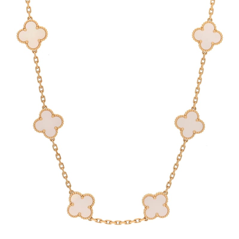 18K жовте золото перламутр 10 Motifs Vintage Alhambra кольє