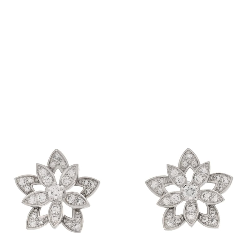 18K біле золото діамант Mini Lotus Openwork сережки