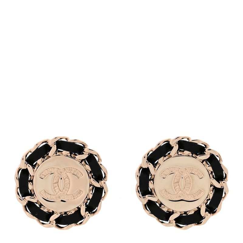Crystal Lambskin ланцюг CC Stud сережки чорний золото