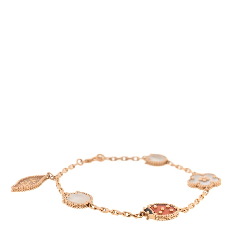 18K рожеве золото Carnelian перламутр онікс 5 Motifs Lucky Spring браслет