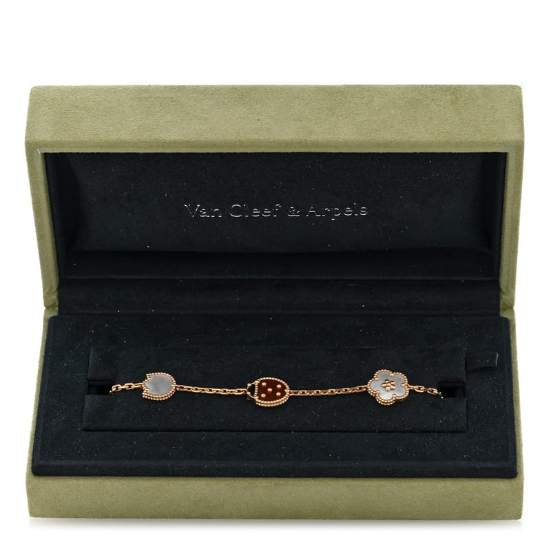 18K рожеве золото Carnelian перламутр онікс 5 Motifs Lucky Spring браслет