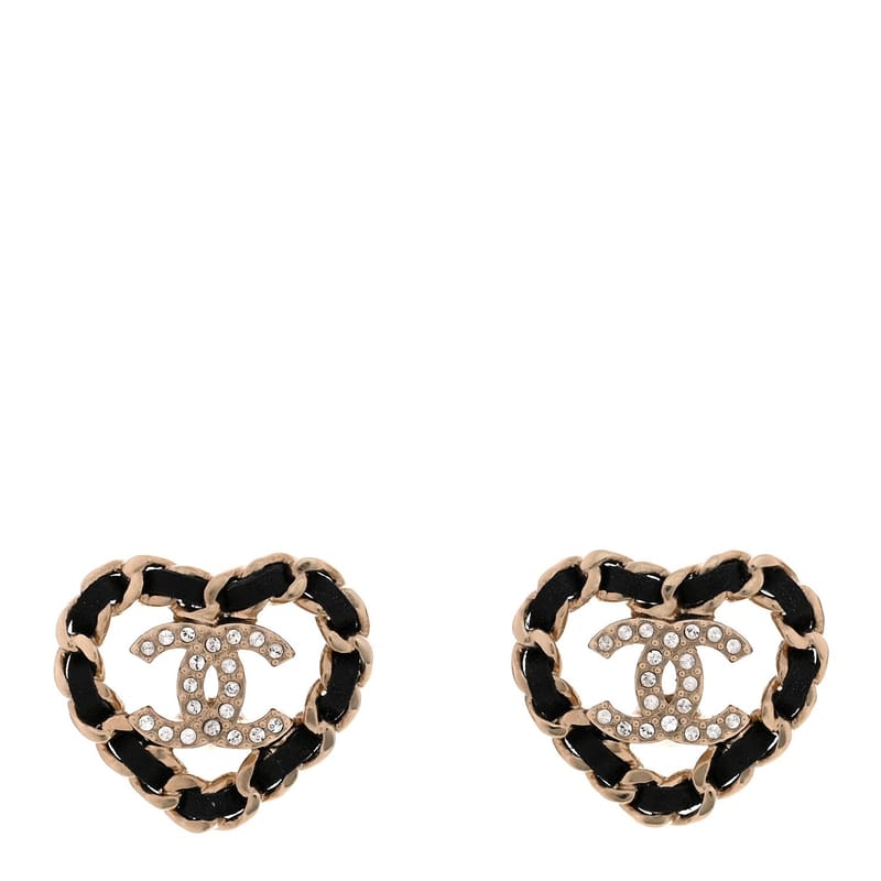 Crystal Lambskin ланцюг CC Heart сережки золото чорний