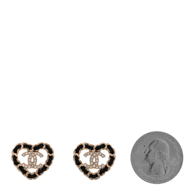 Crystal Lambskin ланцюг CC Heart сережки золото чорний