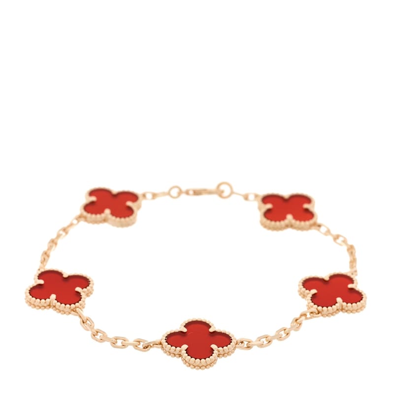 18K жовте золото Carnelian 5 Motifs Vintage Alhambra браслет