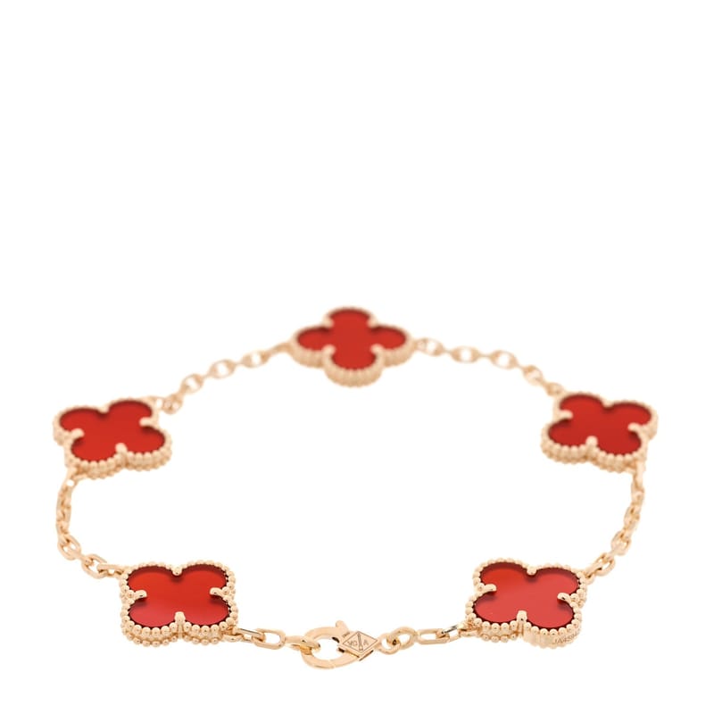 18K жовте золото Carnelian 5 Motifs Vintage Alhambra браслет