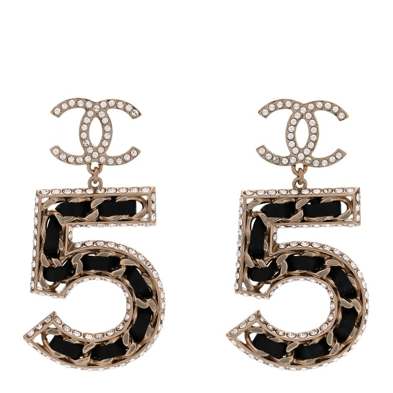 Crystal Lambskin ланцюг CC No 5 Drop сережки золото чорний