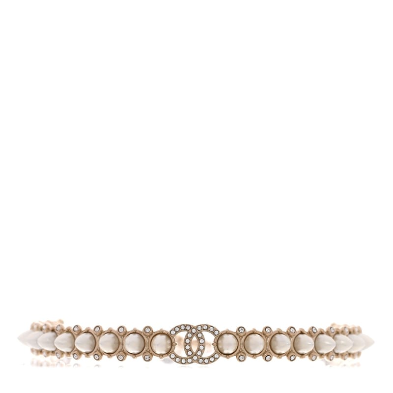 Strass Crystal Studded перлина CC чокер кольє золото Pearly білий