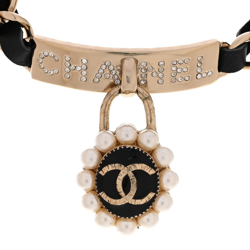 Crystal перлина Lambskin CC ланцюг чокер золото чорний Pearly білий