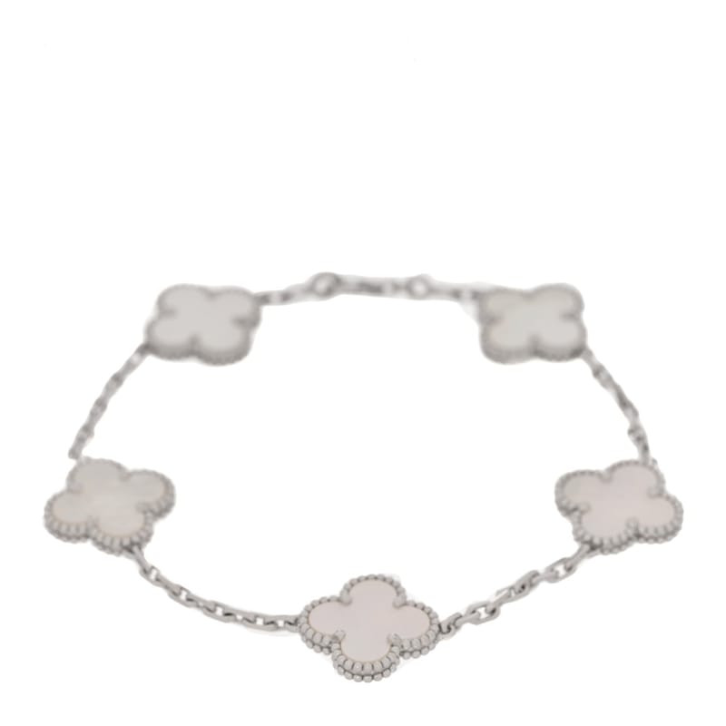 18K біле золото перламутр 5 Motifs Vintage Alhambra браслет