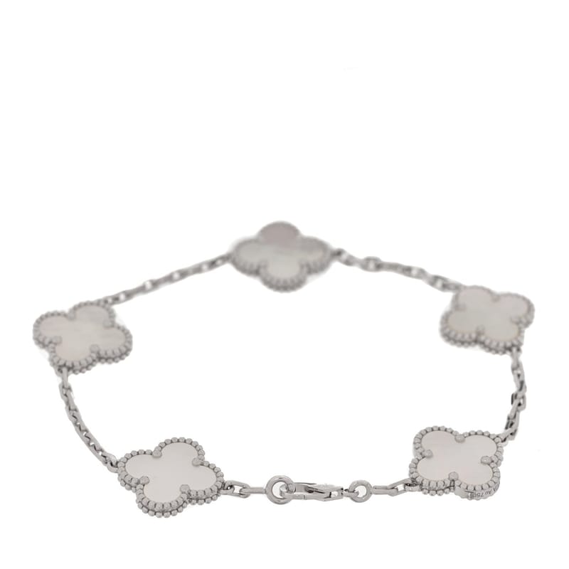 18K біле золото перламутр 5 Motifs Vintage Alhambra браслет