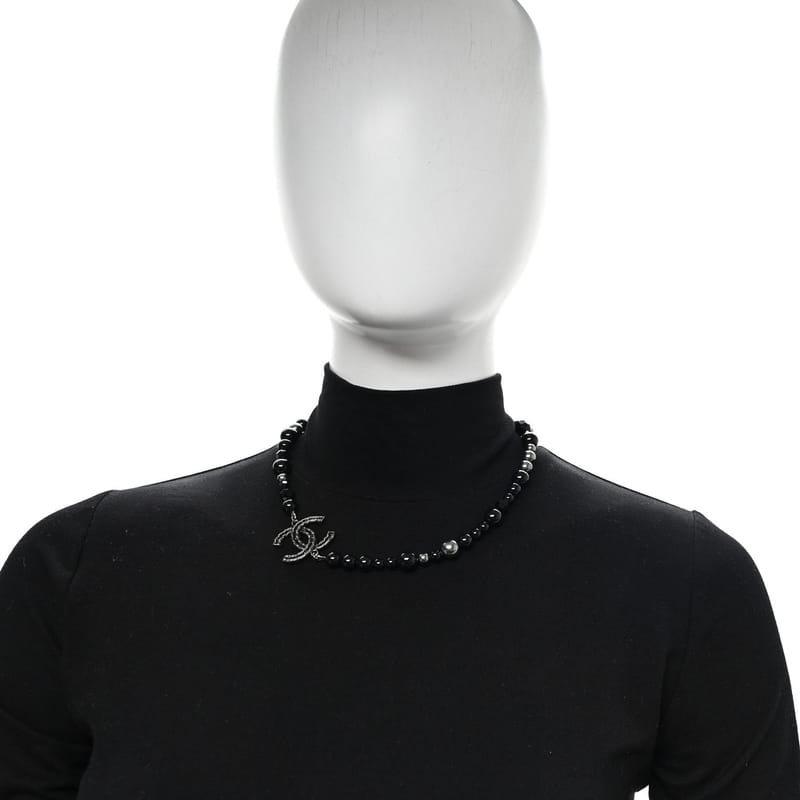 перлина Beaded Crystal CC Camellia Short кольє Ruthenium чорний Pearly Grey