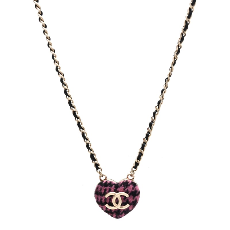 Tweed Lambskin CC Heart Locket кольє золото чорний Pink