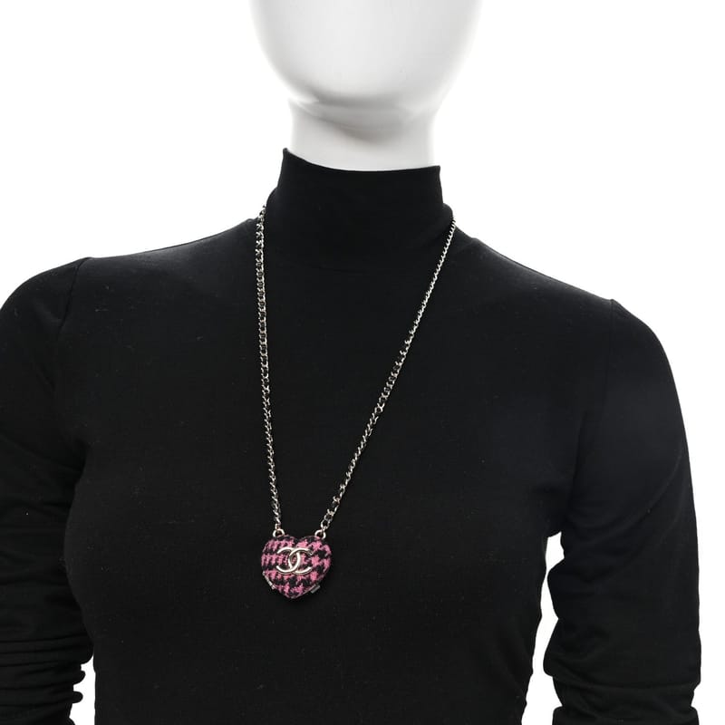 Tweed Lambskin CC Heart Locket кольє золото чорний Pink