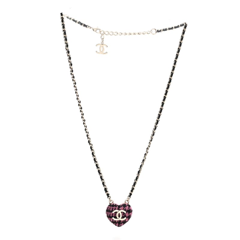 Tweed Lambskin CC Heart Locket кольє золото чорний Pink