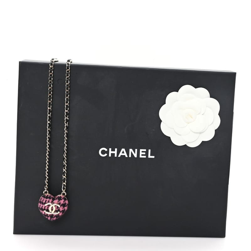 Tweed Lambskin CC Heart Locket кольє золото чорний Pink
