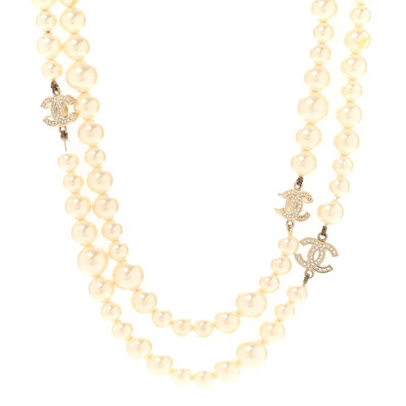Graduated перлина Crystal CC Long кольє Light золото