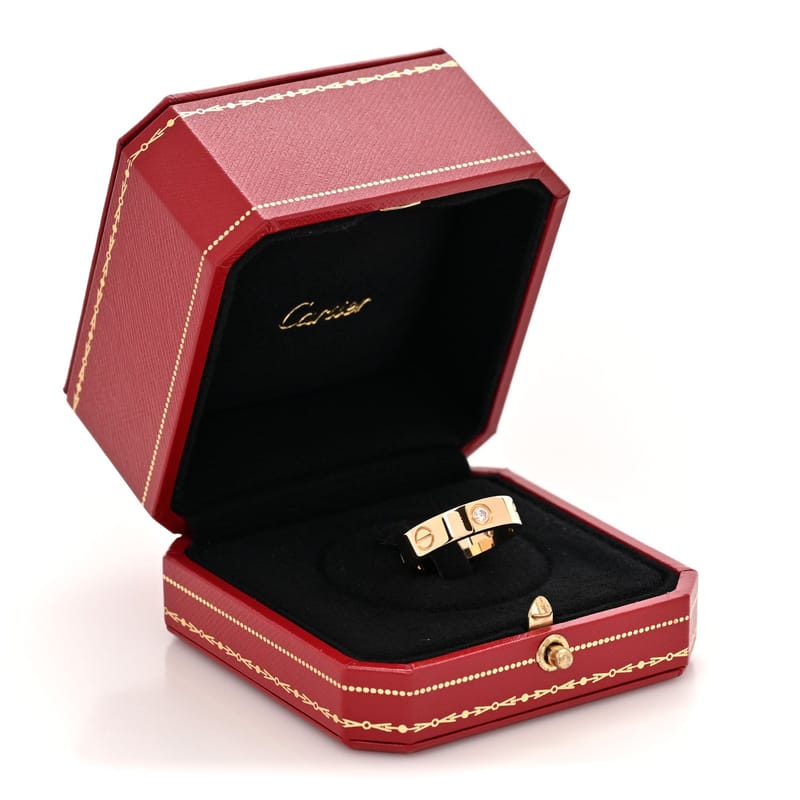 18K жовте золото 3 діамант 5.5mm LOVE каблучка 56 7.5