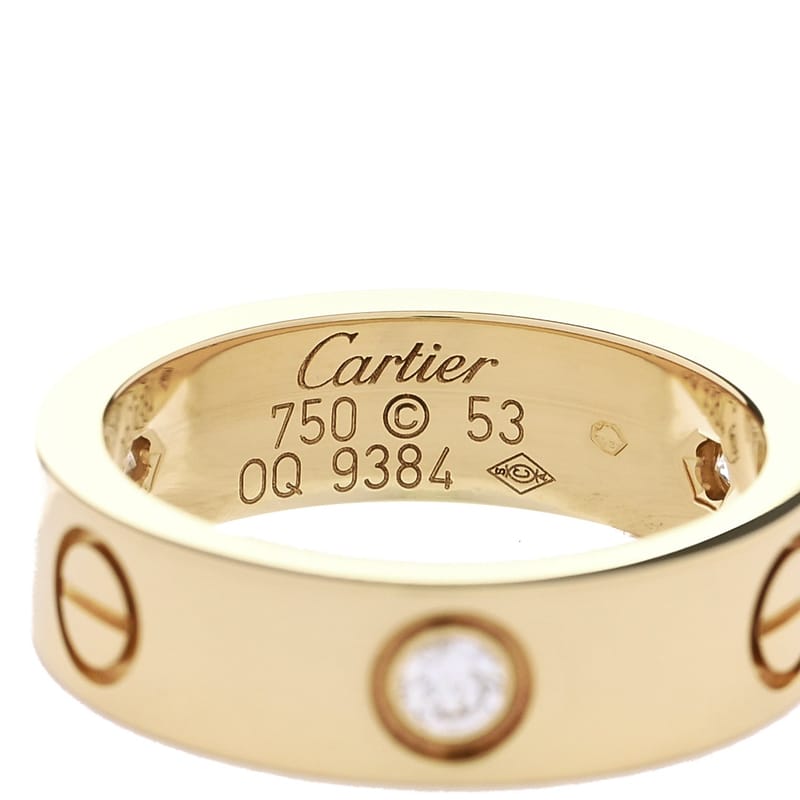 18K жовте золото 3 діамант 5.5mm LOVE каблучка 53 6.5