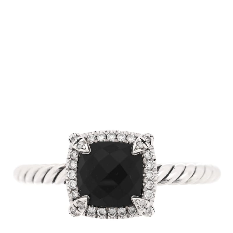 срібло 925 діамант чорний онікс 7mm Petite Chatelaine Pave Bezel каблучка 56 7.75