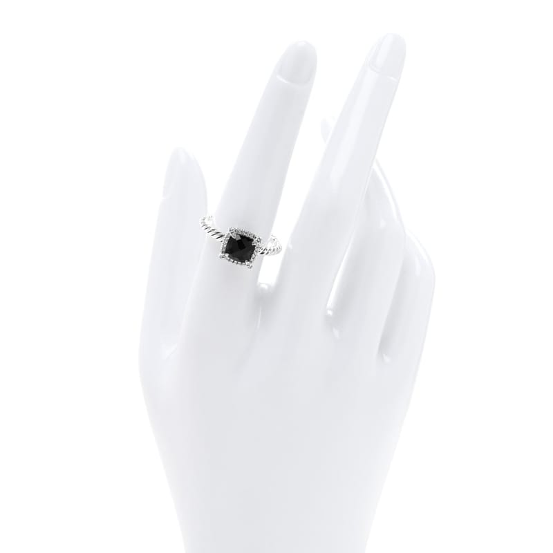 срібло 925 діамант чорний онікс 7mm Petite Chatelaine Pave Bezel каблучка 56 7.75