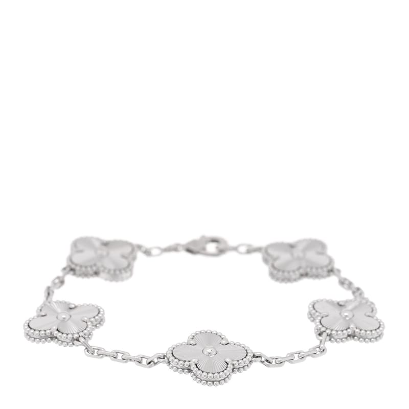 18K біле золото 5 Motifs Guilloche Vintage Alhambra браслет