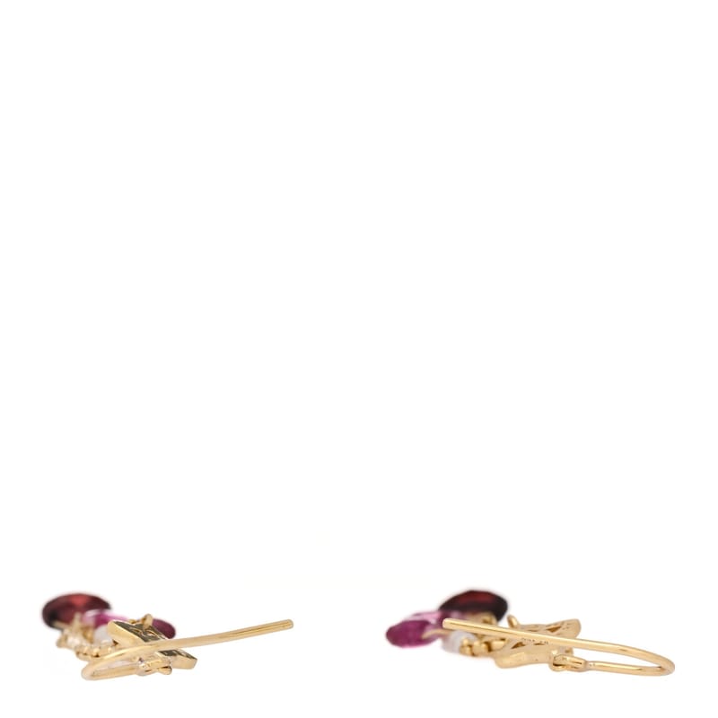 18K жовте золото Garnet Pink сапфір Pink Tourmaline Cultured перлина Quatrafoil ланцюг Drop сережки