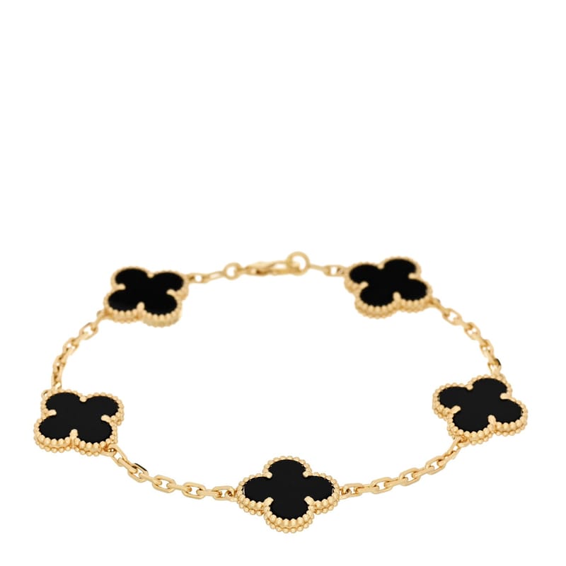 18K жовте золото чорний онікс 5 Motifs Vintage Alhambra браслет