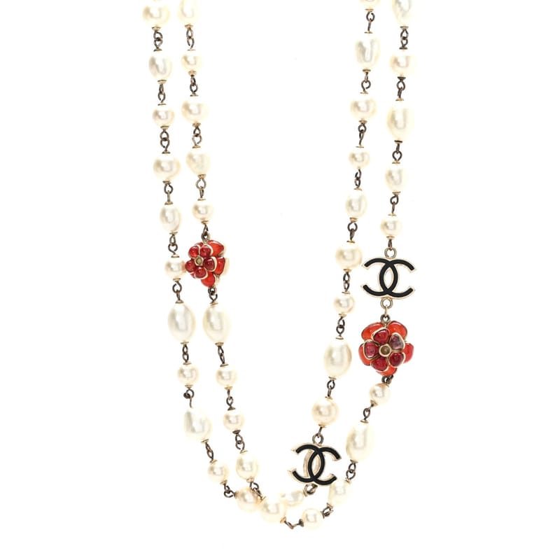 перлина Enamel CC Camellia Long кольє чорний Red золото