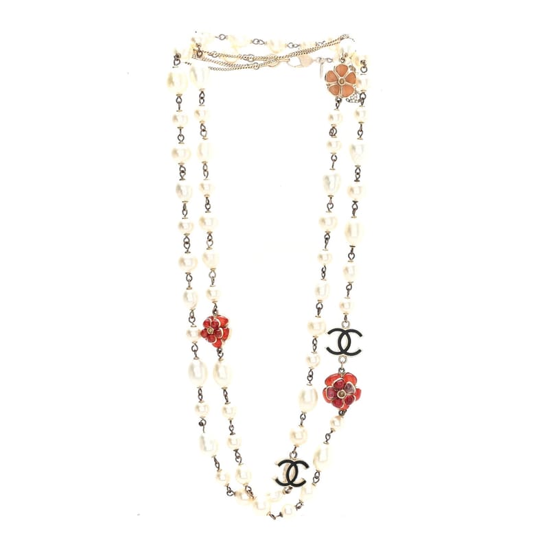 перлина Enamel CC Camellia Long кольє чорний Red золото