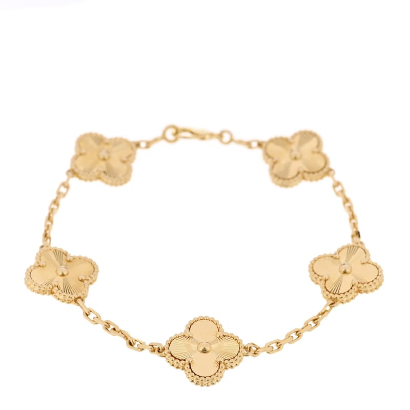 18K жовте золото 5 Motifs Guilloche Vintage Alhambra браслет