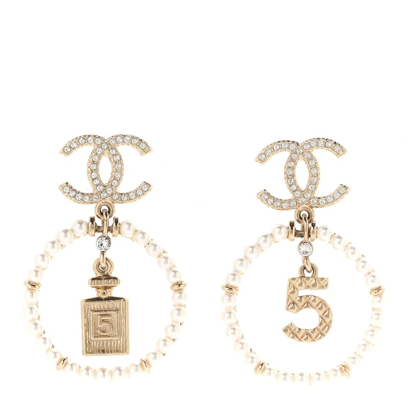 Crystal перлина Chanel Charms CC Drop сережки золото