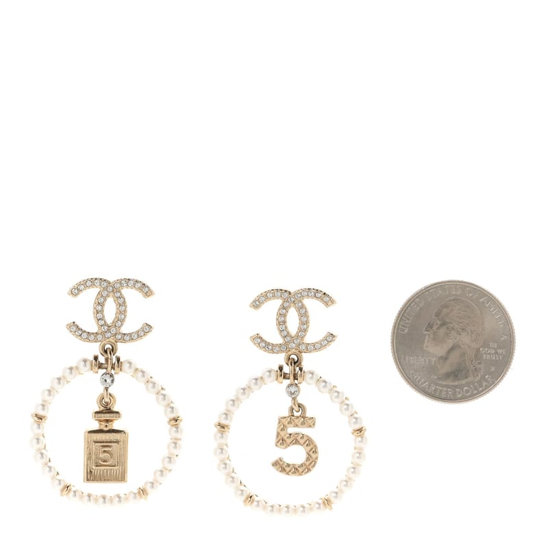 Crystal перлина Chanel Charms CC Drop сережки золото