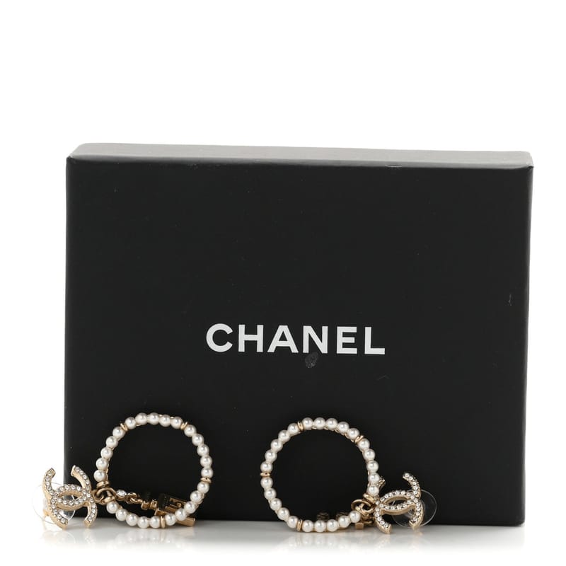 Crystal перлина Chanel Charms CC Drop сережки золото