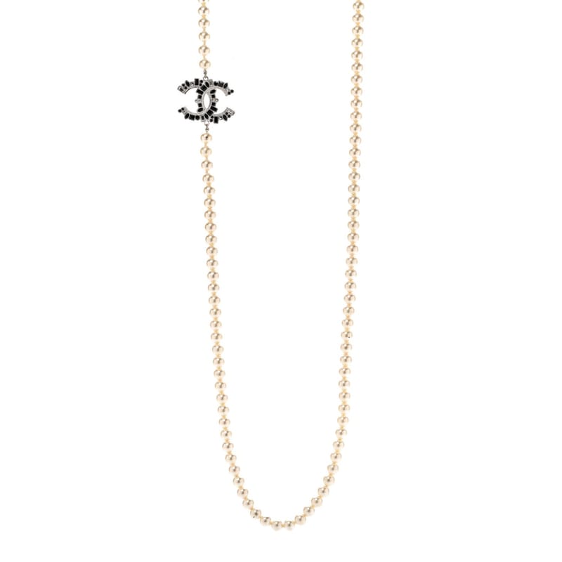 перлина Crystal Lambskin CC Long кольє золото чорний