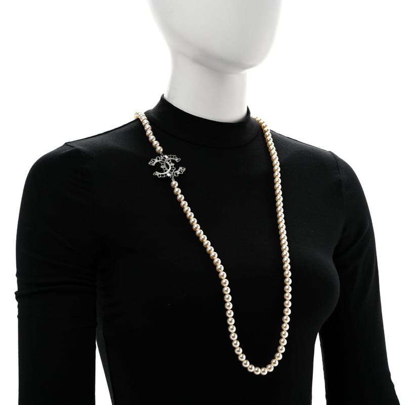 перлина Crystal Lambskin CC Long кольє золото чорний