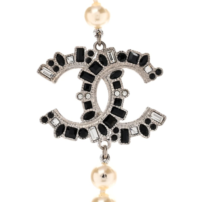перлина Crystal Lambskin CC Long кольє золото чорний