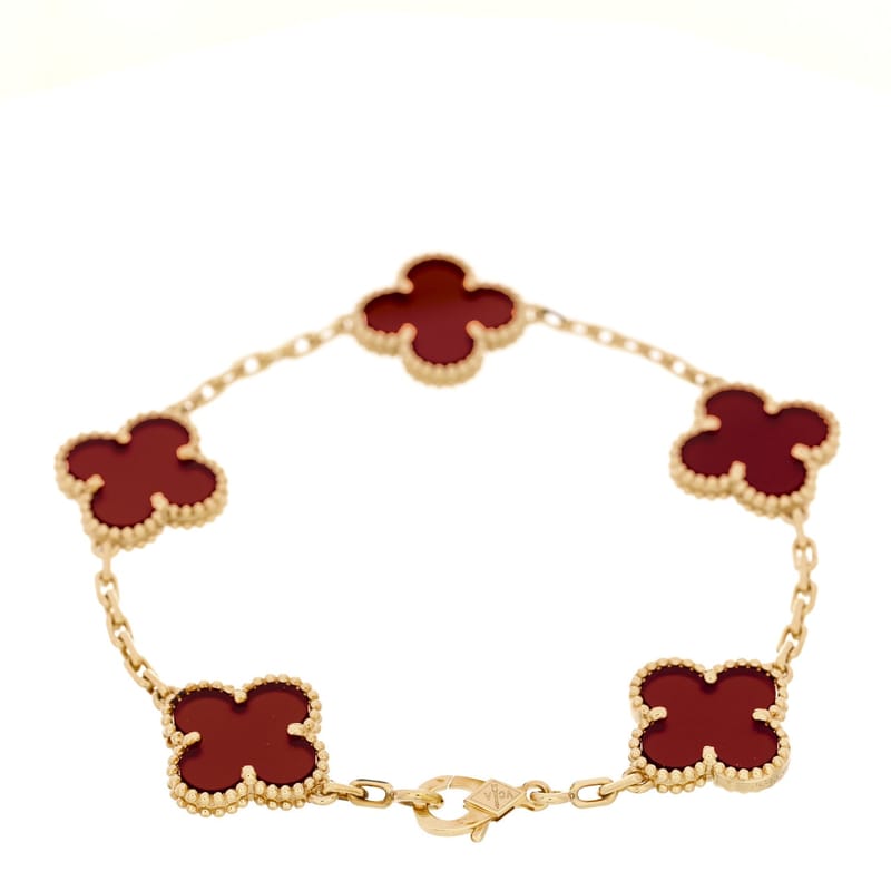18K жовте золото Carnelian 5 Motifs Vintage Alhambra браслет