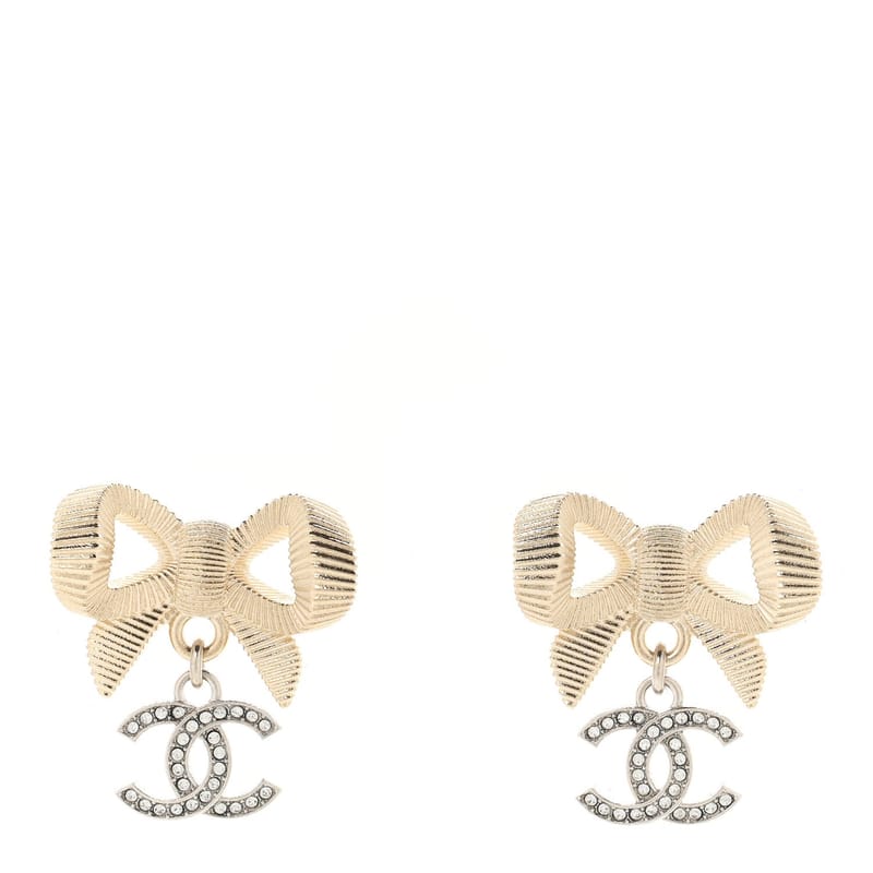 Metal Crystal CC Bow сережки золото срібло