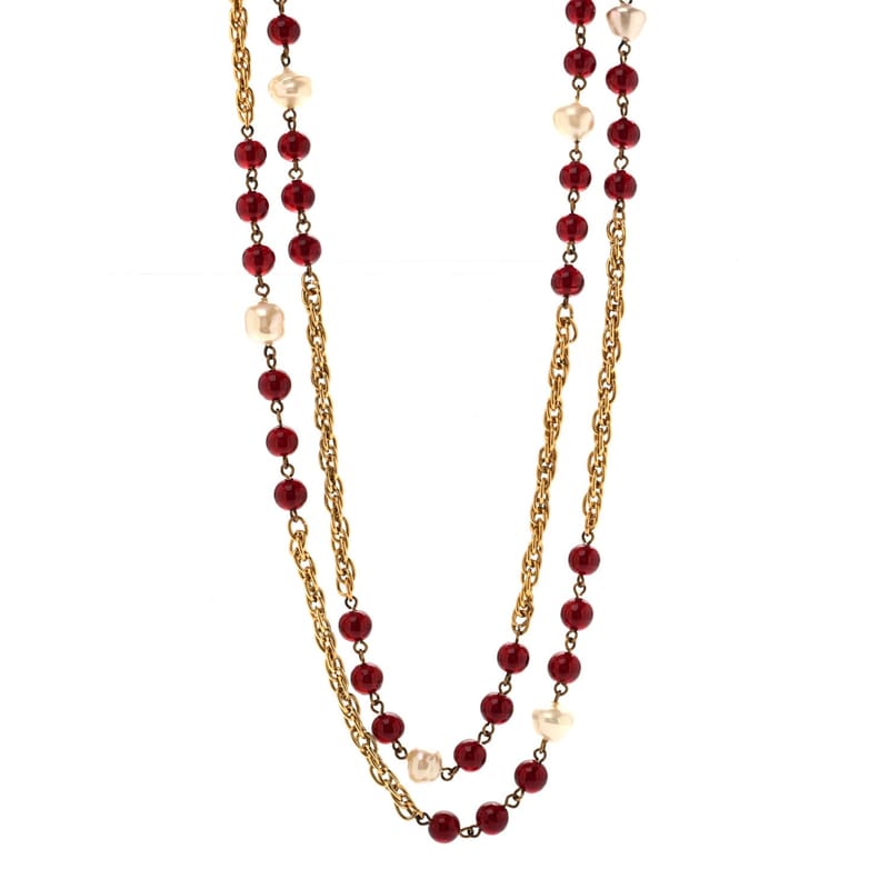 Beaded перлина CC Long Strand кольє золото Red