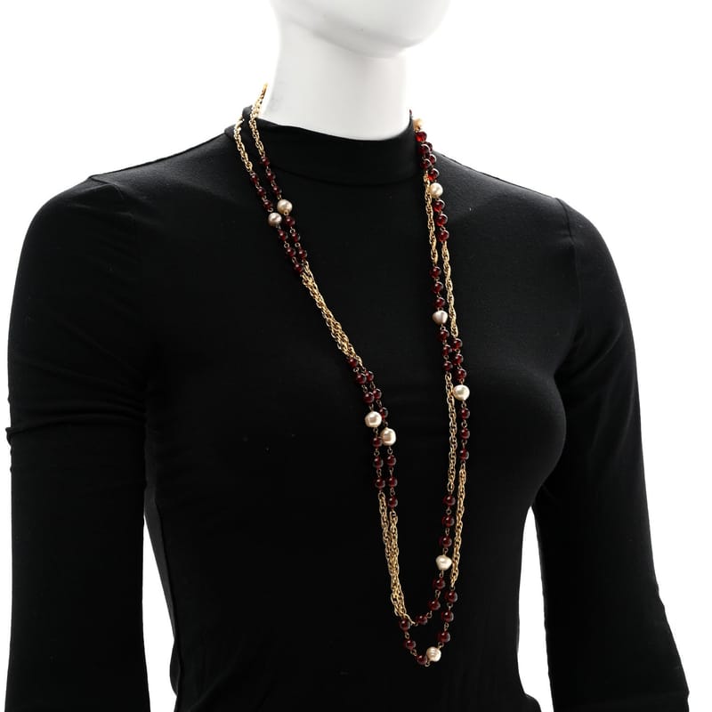 Beaded перлина CC Long Strand кольє золото Red