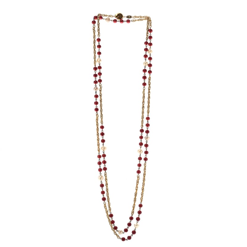 Beaded перлина CC Long Strand кольє золото Red