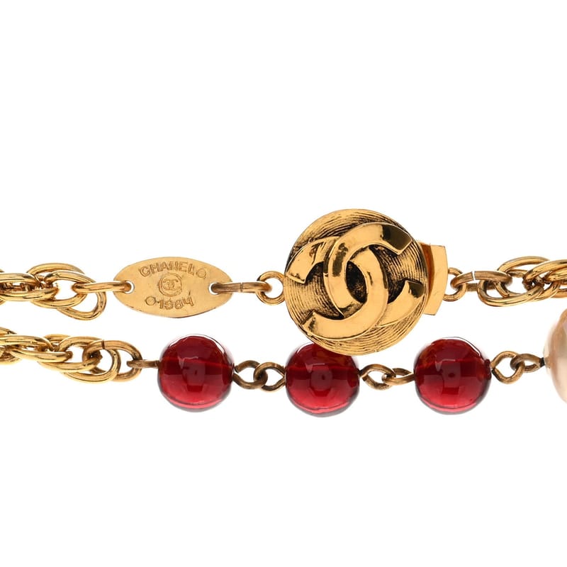 Beaded перлина CC Long Strand кольє золото Red