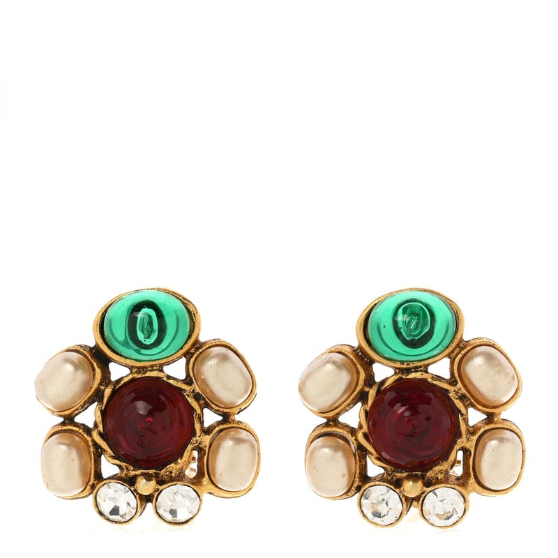 Gripoix перлина Crystal Clip On сережки золото Multicolor