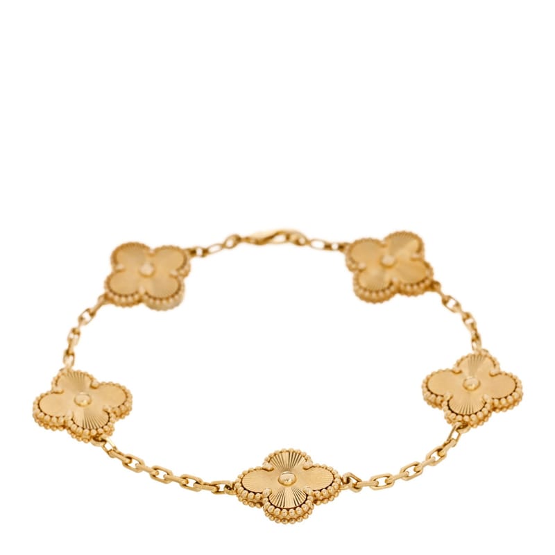 18K жовте золото 5 Motifs Guilloche Vintage Alhambra браслет