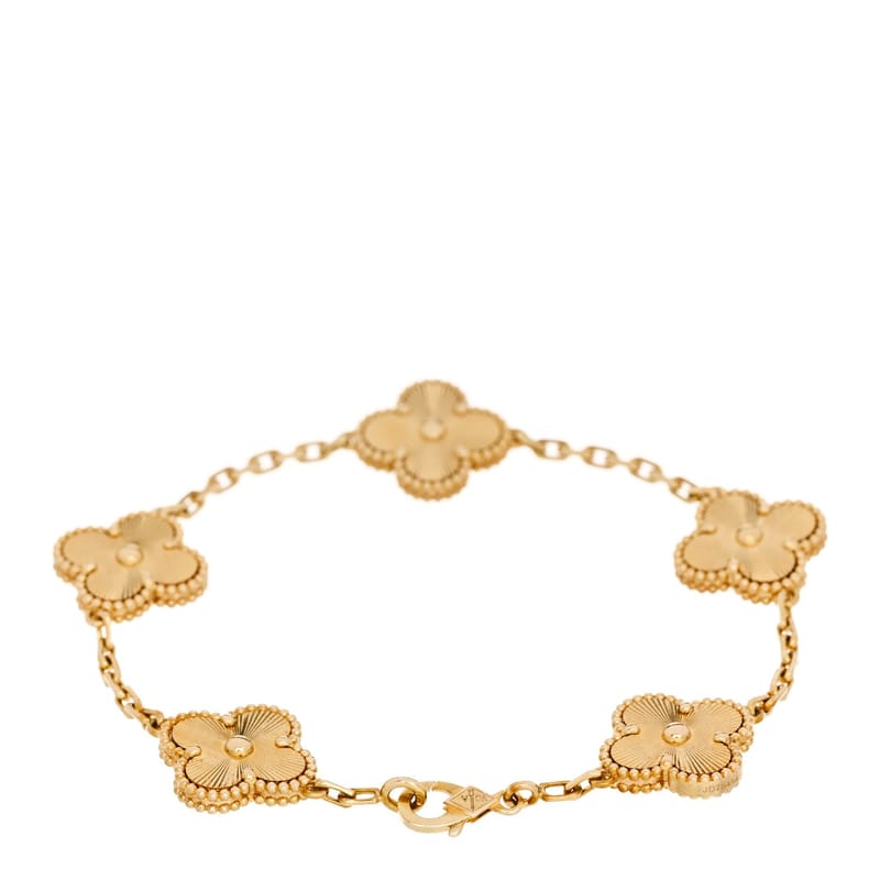 18K жовте золото 5 Motifs Guilloche Vintage Alhambra браслет