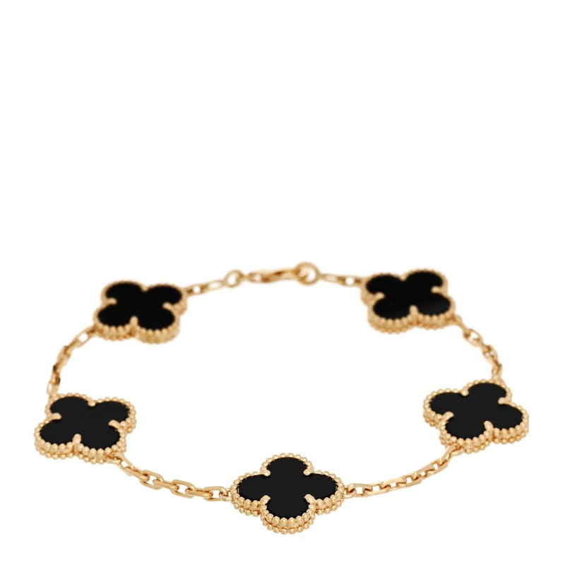 18K жовте золото чорний онікс 5 Motifs Vintage Alhambra браслет