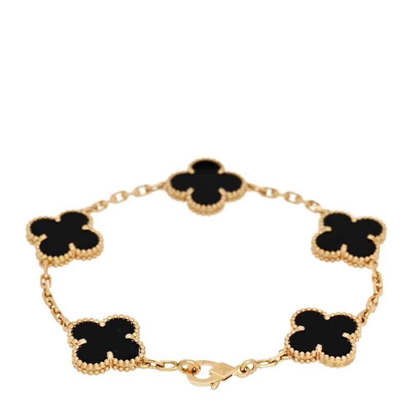 18K жовте золото чорний онікс 5 Motifs Vintage Alhambra браслет