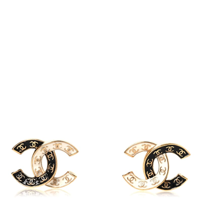 Enamel CC Logo сережки золото чорний білий