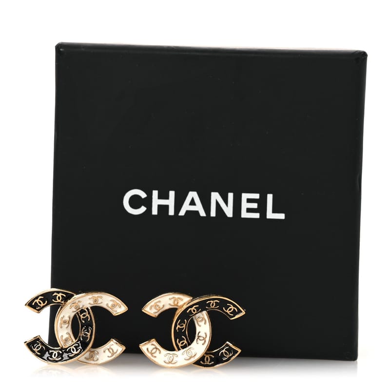 Enamel CC Logo сережки золото чорний білий